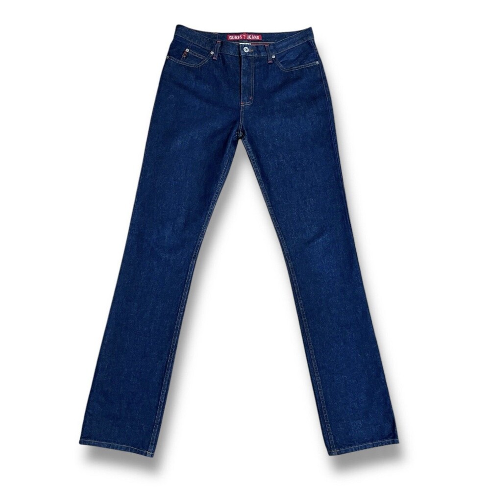 Vintage 90s GUESS ? Dark Wash Red Selvedge Jeans 30x36 Straight Leg Made In USA